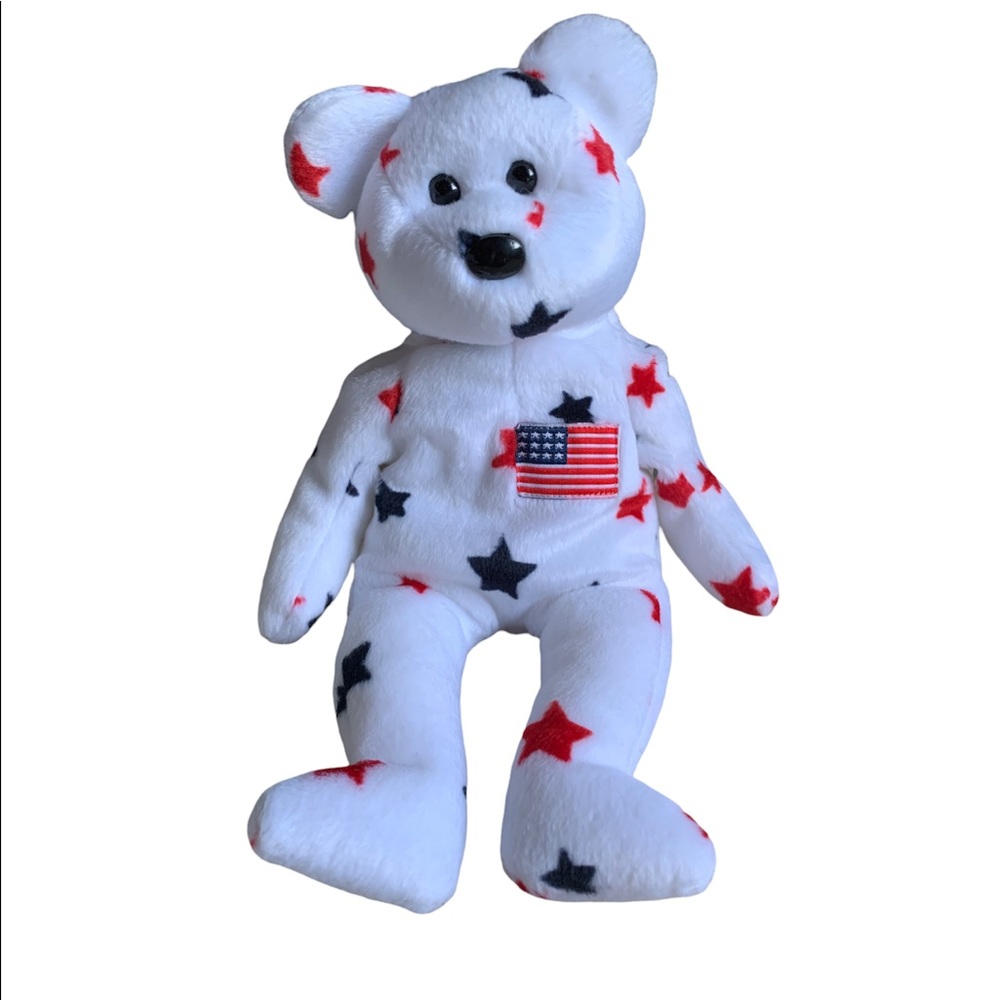 Vintage Original TY Beanie Baby-1998 Glory Bear-White Red Blue 9"